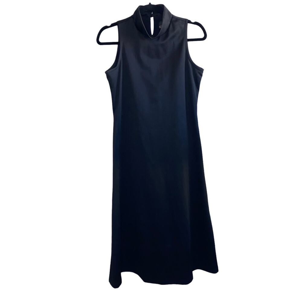 Citi Sleeveless Mock Neck Dress Black Minimalist Shift‎ Midi Small Medium